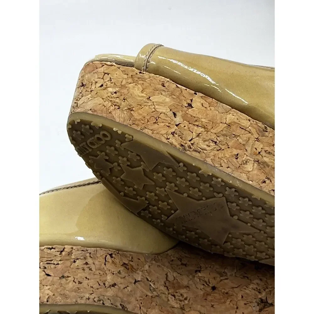 Jimmy Choo Papina‎ Cork Wedge Nude Patent Leather Platform Heels EU 40/US 10